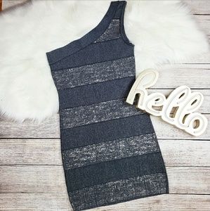 Bebe | Silver ice one shoulder bandage dress